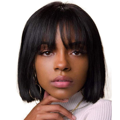 Cheveux Vuitton Bob Wig with Bangs | Short Straight Wigs for Women|  Shoulder Length | 100% Made from Human Hair | For WOMEN