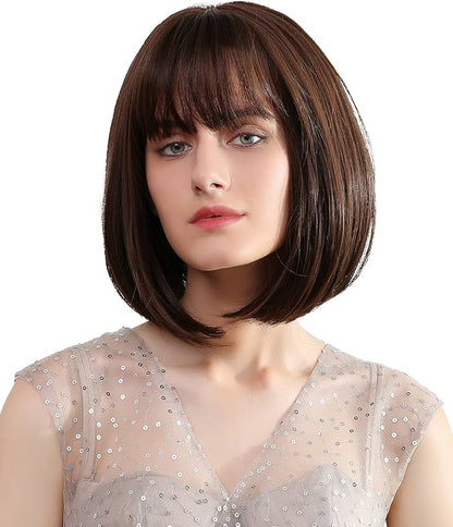 Cheveux Vuitton Bob Wig with Bangs | Short Straight Wigs for Women|  Shoulder Length | 100% Made from Human Hair | For WOMEN