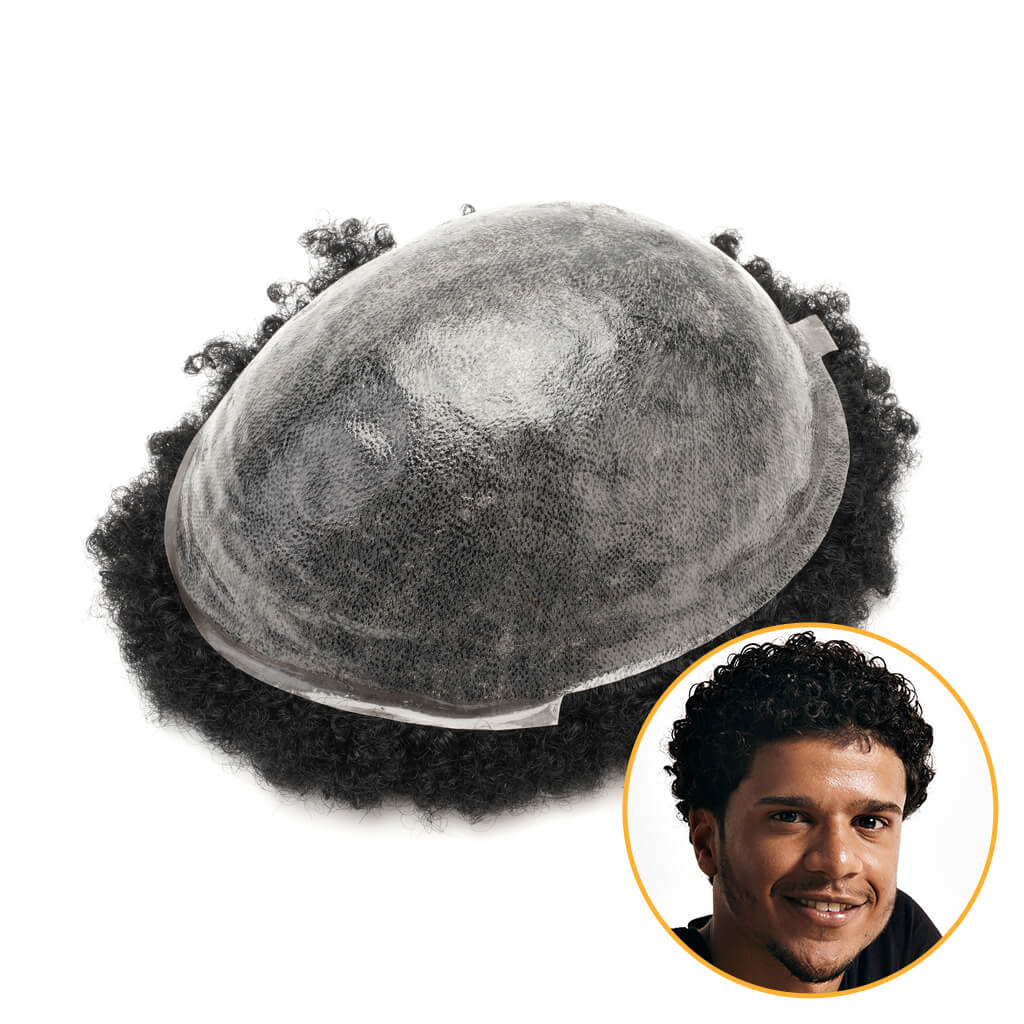 CV Afro Thin Skin Hair Patch for men | Afro Curly Hair Systems | Best Quality Human Hair