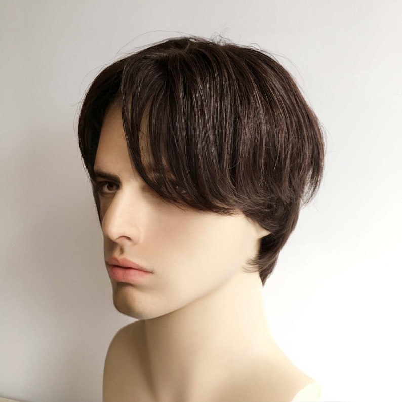 Dark Brown Short Straight Wig | 100% Made From Human Hair | For Men