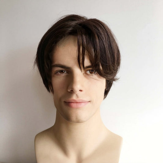 Dark Brown Short Straight Wig | 100% Made From Human Hair | For Men