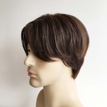 Dark Brown Short Straight Wig | 100% Made From Human Hair | For Men