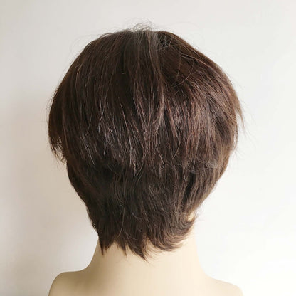 Dark Brown Short Straight Wig | 100% Made From Human Hair | For Men